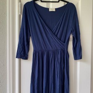 🌸Everly Navy Blue V-neck Faux Wrap Dress